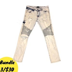 Black Premium Skinny Flex Jeans Acid Wash Distressed Skinny Leg Jeans Stretch